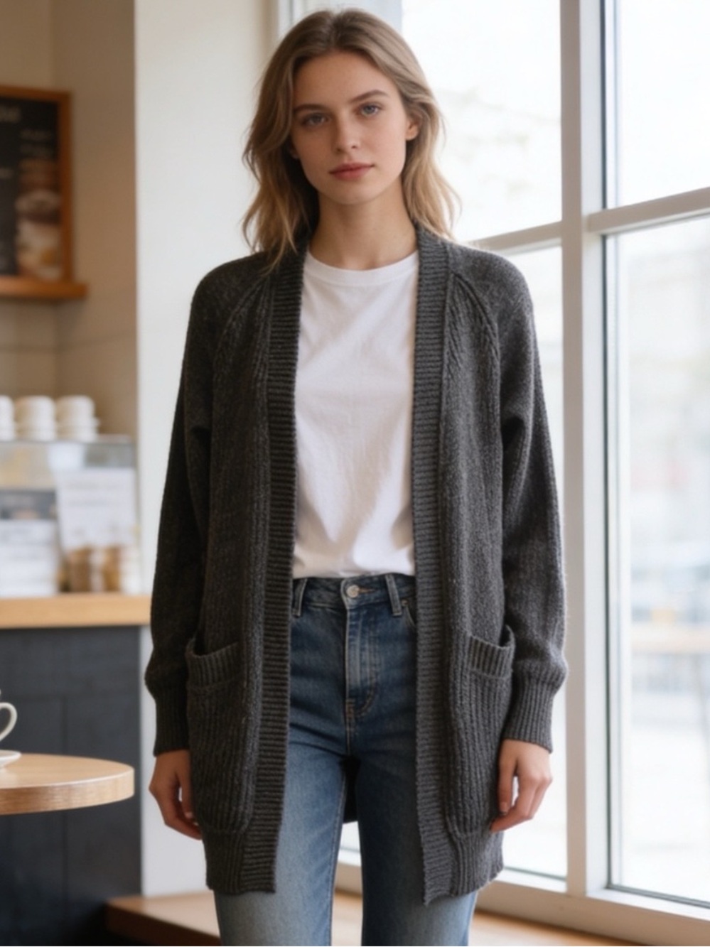 NWT RD Style Olive Open Front Cardigan Small Elbow Patch Sweater